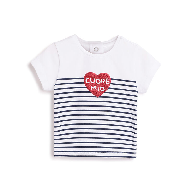 Girls White Striped Short Sleeve T-Shirt image number 0